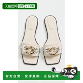 香港直邮Simkhai 女士 Arlo 1h可退 锁链皮质平底凉拖 beige米色