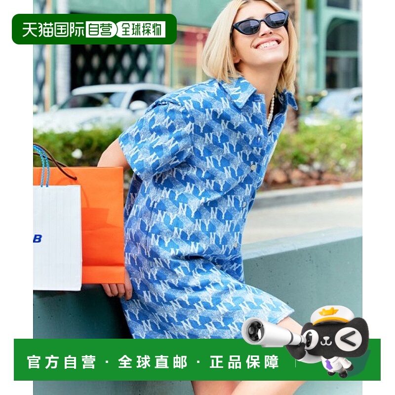 韩国直邮MLB女式连衣裙棉短款蓝色休闲时尚舒适3FDDM0133-50SBL