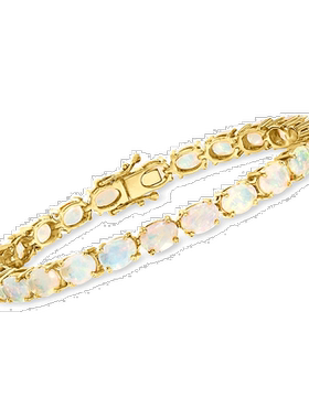 自营 Ross-Simons 蛋白石网球手链 18kt 金纯银 - 7 英寸 美国奥