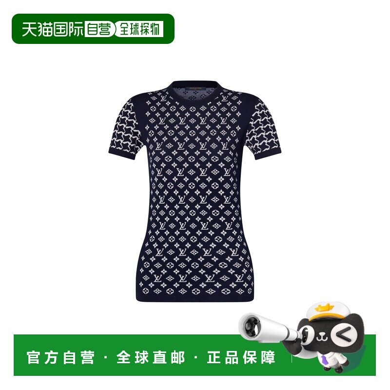 自营欧洲直邮LV路易威登 Monogram女士蓝色老花图案羊毛短袖T恤