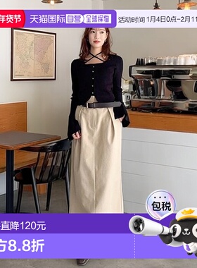 1h可退 日本直邮dazzlin 女装 合成皮革拼接 芯里直筒半身裙 0225