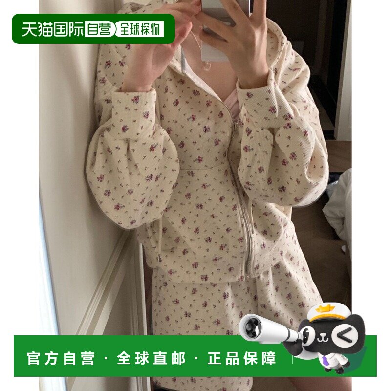 日本直邮CHEER 女装 小花柄华夫格连帽短裤套装 M【付后1h可退】