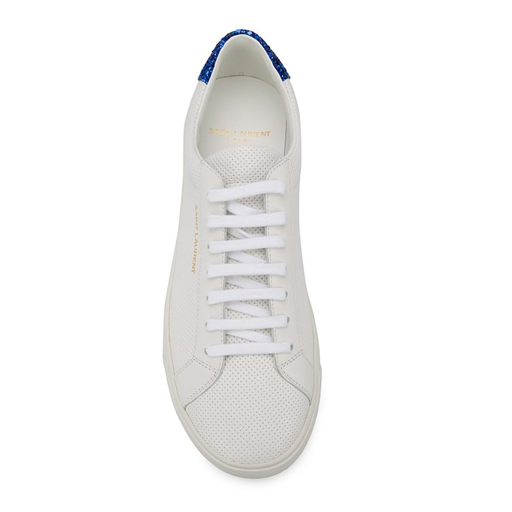 YslYSL女士白色穿孔皮革细节蓝色休闲运动鞋 590014-0ZT60-9292
