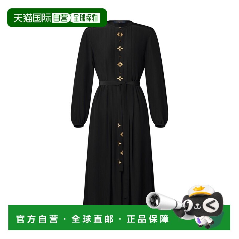 自营1h可退 欧洲直邮LV路易威登 Monogram女士黑色真丝中长款长袖