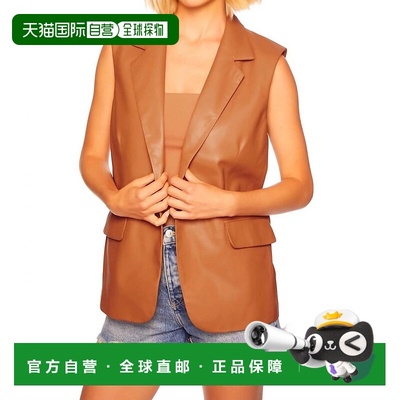 自营susana monacoFaux Leather Collar Vest In Caramel 美国奥