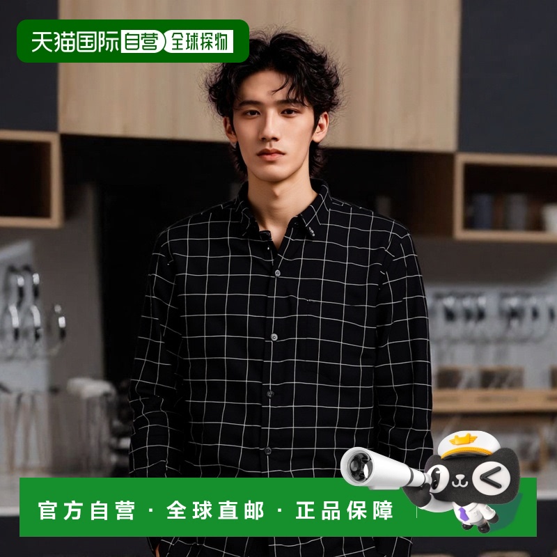 自营 selected男式 Wogrid 格纹黑色长袖衬衫 - 格纹黑色 美国奥