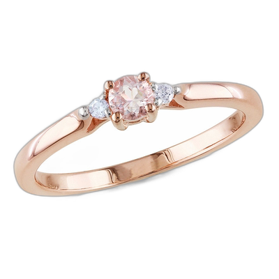 自营 Mimi & Max 玫瑰银圆形切割摩根石与钻石点缀戒指 - 粉色 美