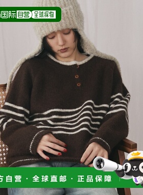 日本直邮merlot男女同款双色拼接亨利领针织衫 宽松设计 MRTIG255