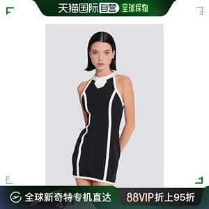 香港直邮潮奢 Balmain巴尔曼女士黑色玫瑰细节连衣裙 CF0R423