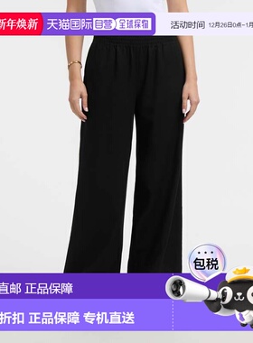 自营Ellen Tracy女式亚麻烟熏阔腿长裤-黑色 美国奥莱直发休闲裤