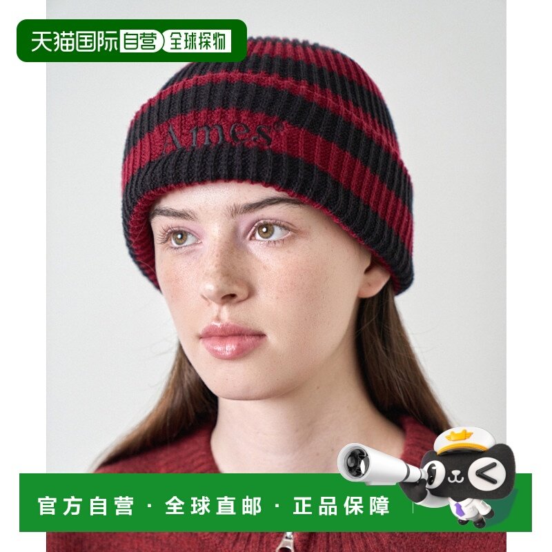 韩国直邮Ames Worldwide 女士帽子STRIPE KNIT BEANIE RED AM2DFUM