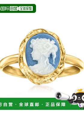 自营Ross-Simons 18kt 金镀在纯银上意大利蓝瓷浮雕浮雕戒指 - 黄