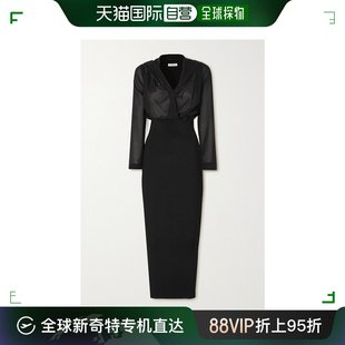 女士 AA9 连帽垂褶真丝乔其纱罗纹中长连衣裙 Alaia 香港直邮潮奢