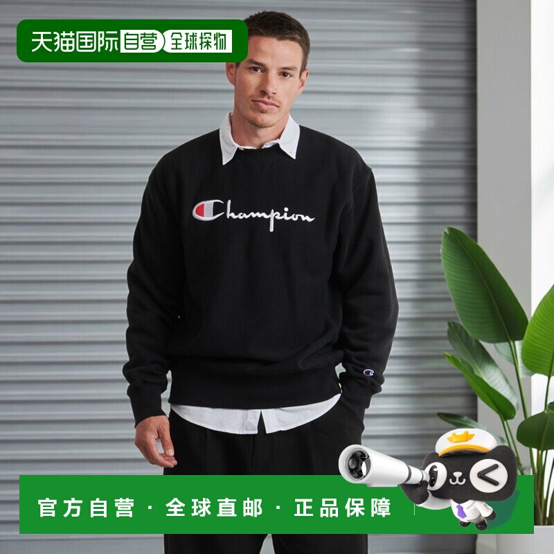 欧洲直邮Champion冠军衣服男女套头运动衫卫衣黑色CREWNECK SWEAT