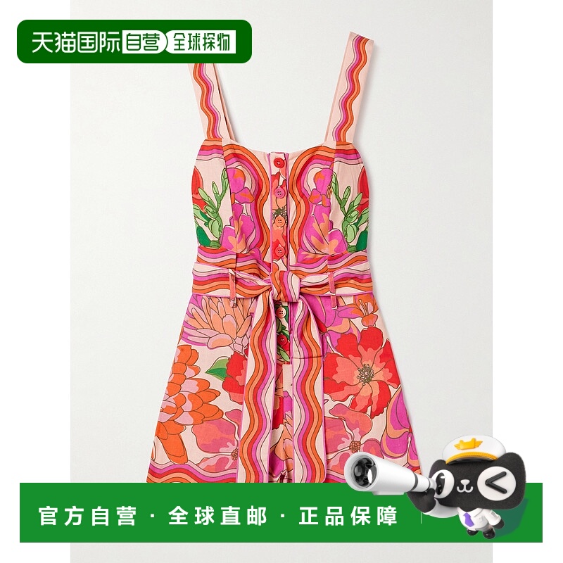 1h可退 香港直邮潮奢 FARM RIO 女士 束带印花亚麻混纺连体衣 336