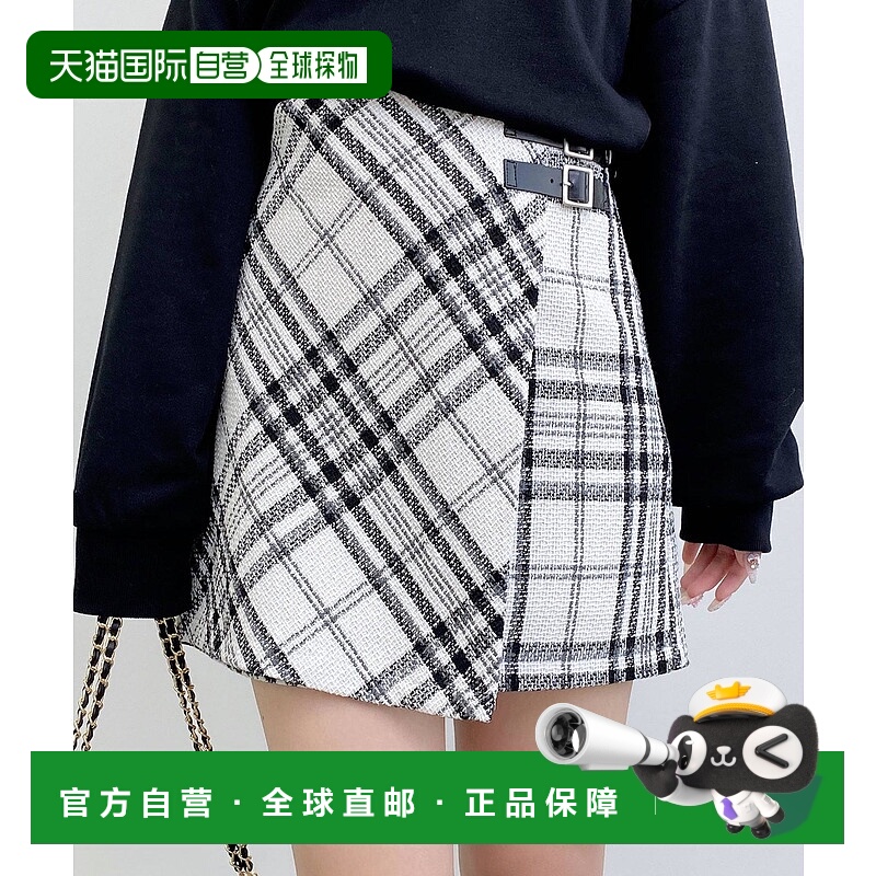 1h可退 日本直邮INGNI 女装 宽松格纹半身裙 双侧腰带设计 125430