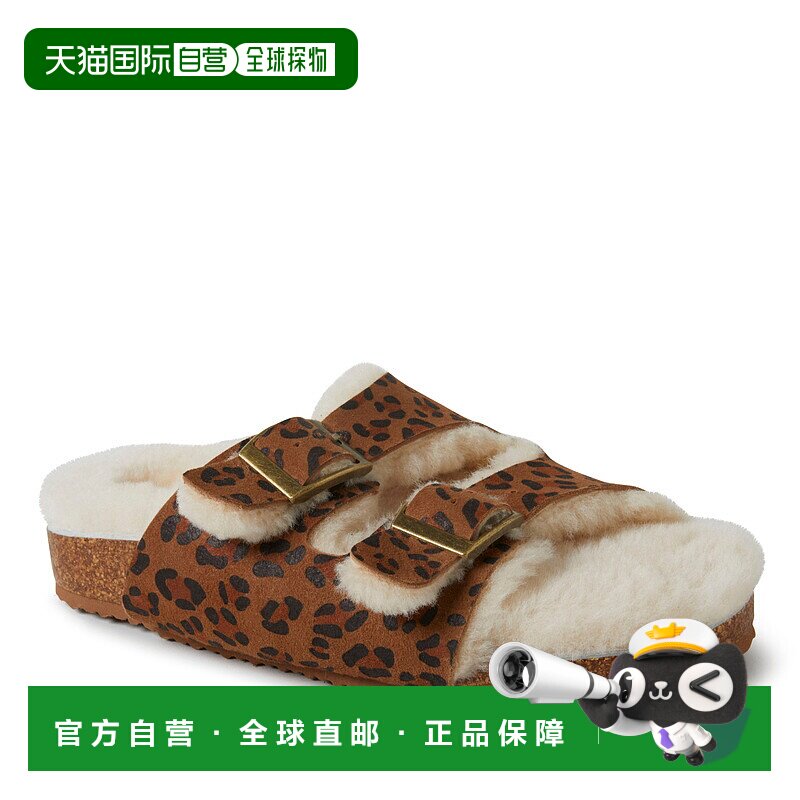 自营dearfoams女士 Tamworth Cork 模压鞋床双带滑梯 - 豹纹 美国