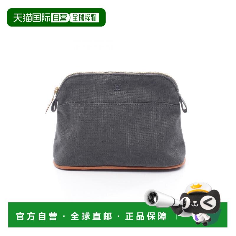 日本直邮中古Hermes爱马仕女包B级9新Pouch小包帆布化妆包灰色