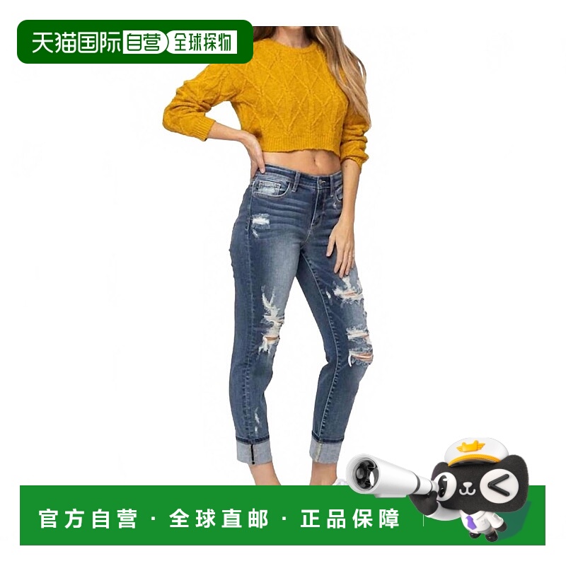 自营judy blue蓝色中腰破旧牛仔裤 美国奥莱直发