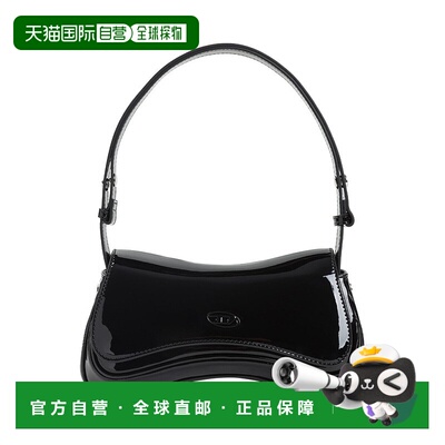 自营dieselCurved Black Handbag With Glossy Finish - black 美