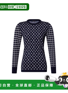 自营欧洲直邮LV路易威登 Monogram女士蓝色羊毛老花图案针织衫