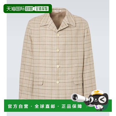 1h可退 香港直邮AURALEE 男士 格纹真丝亚麻花呢夹克 beige米色