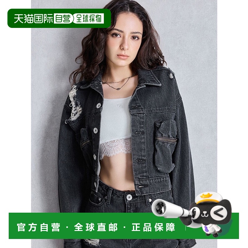 1h可退 日本直邮GYDA女装短款牛仔外套 ZIP口袋 损坏设计 0725402