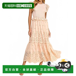 Hem Ruffle Midi 自营tcecEyelet Scalloped Dress Beige Lace