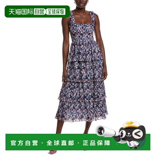 自营GANNI Pleated Georgette Flounce Smock Midi Dress - multi