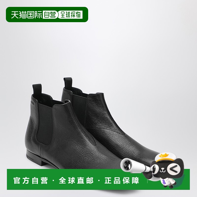 1h可退 香港直邮潮奢 Prada 普拉达 男士 黑色皮质切尔西靴 2TF03