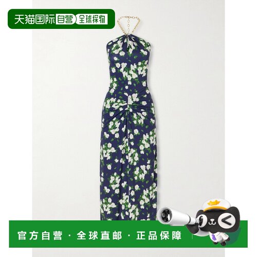 美国直邮CAROLINA HERRERA 女士 印花精饰缎面挂脖中长连衣裙 E26