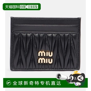 繆繆 1h可退 Miu 女士 香港直郵Miu 徽標(biāo)麥特拉斯凸紋皮革卡套