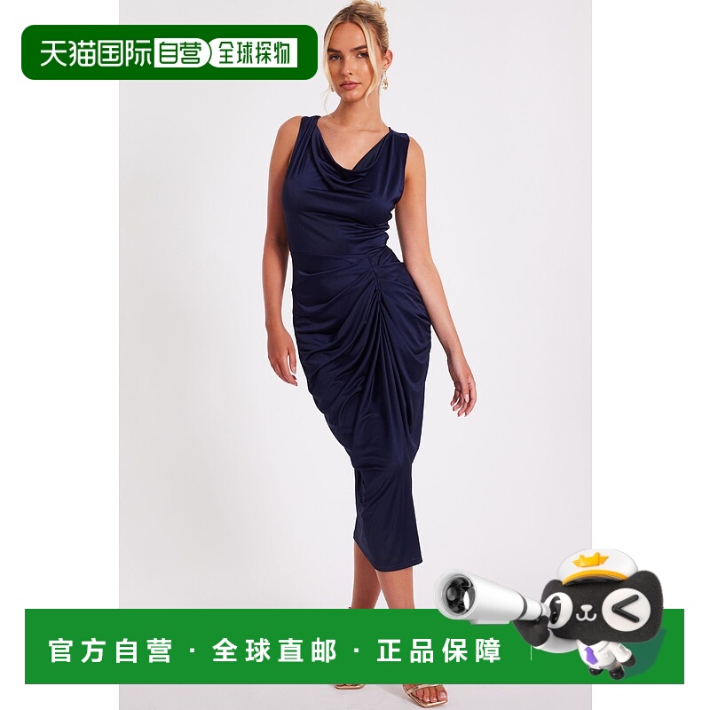 自营Quiz Women's Disco Cowl Hardware Detail Back Ruched Midi