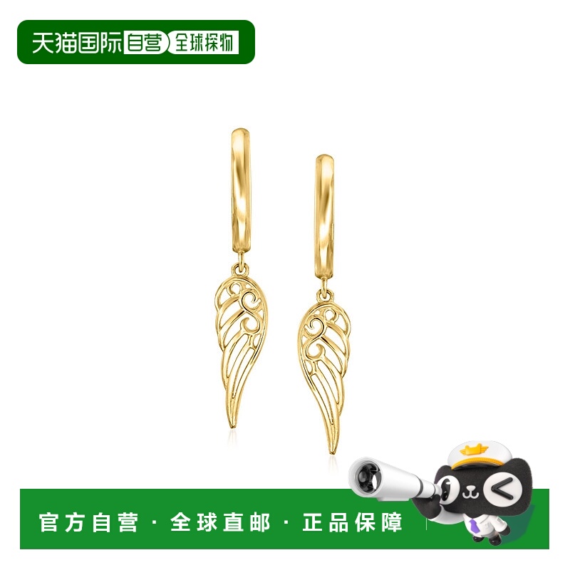 自营Ross-Simons Italian 14kt Yellow Gold Angel Wing Drop Ear