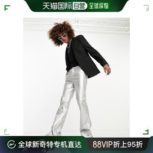 男士 设计喇叭型皮革效果金属感银色裤 ASOS 香港直邮潮奢 子
