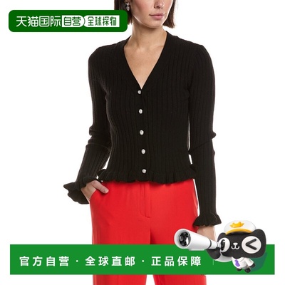 自营Laundry by Shelli Segal Ruffle Trim Rib Cardigan - black