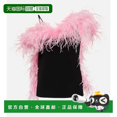 1h可退 香港直邮The Attico 女士 羽毛边针织上衣 black黑色 舒适