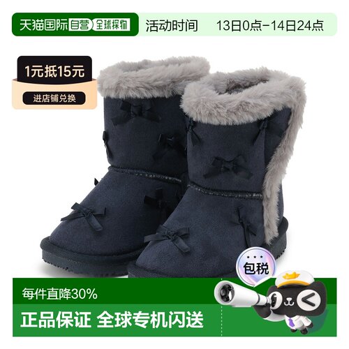 日本直邮Petit Main儿童蝴蝶结雪地靴保暖加绒女童秋冬折扣款