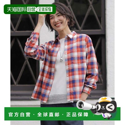 日本直邮ONWARD J.PRESS LADIES 棉质起毛格纹衬衫 红格系