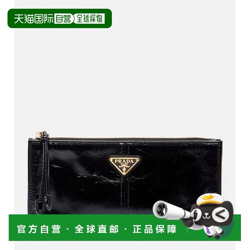 1h可退 香港直邮Prada 普拉达 女士 徽标皮革手包 black黑色 舒适