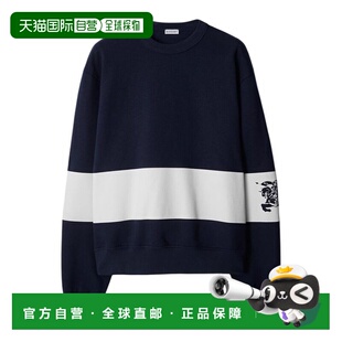 自营欧洲直邮Burberry/博柏丽 男士海军蓝白色棉质徽标刺绣长袖卫