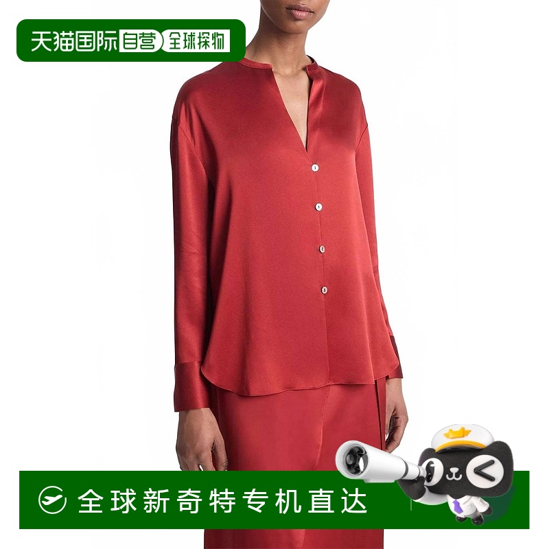 自营 vince深猩红色丝绸带领衬衫 【美国奥莱】直发
