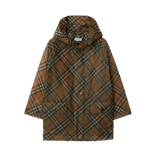 BURBERRY 女童大衣 80782221 AW2024 绿色 格纹兜帽大衣