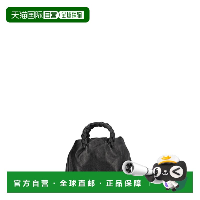 自营hereu黑色质感小羊皮编织手柄单肩包-黑色 美国奥莱直发