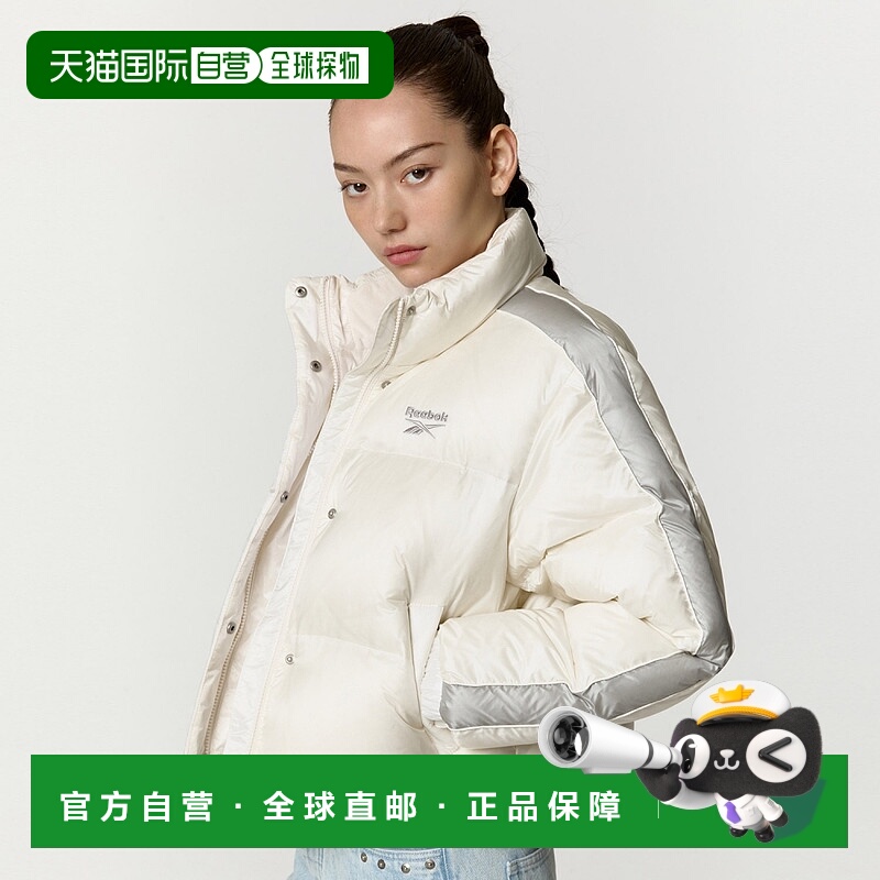 韩国直邮Reebok 拼接短款立领长袖羽绒服 女款 象牙色锐步