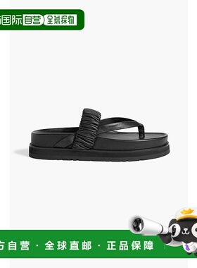 1h可退 香港直邮Simkhai 女士 Ari 褶边皮质凉鞋 224S000LBLACK