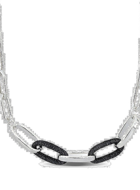 自营 925 纯银 Mimi & Max 椭圆形链环项链带黑色闪光珐琅 - 18+2