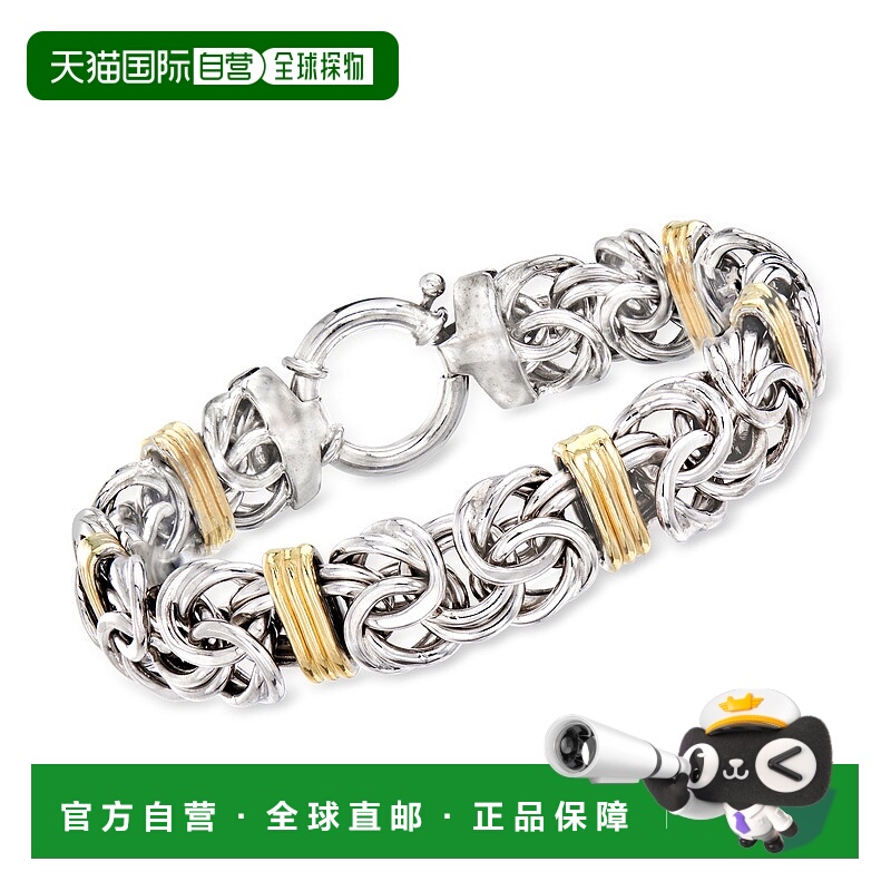 Ross-Simons 纯银和 14 克拉黄金拜占庭式车站手链 - 7 英寸 【美