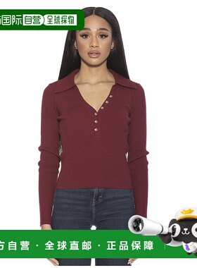 自营 alexia admorRibbed Polo Top burgundy 美国奥莱直发