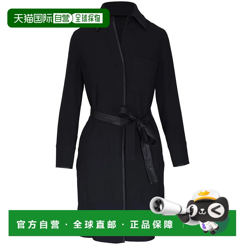 自营 vince皮革镶边衬衫连衣裙-黑色 美国奥莱直发